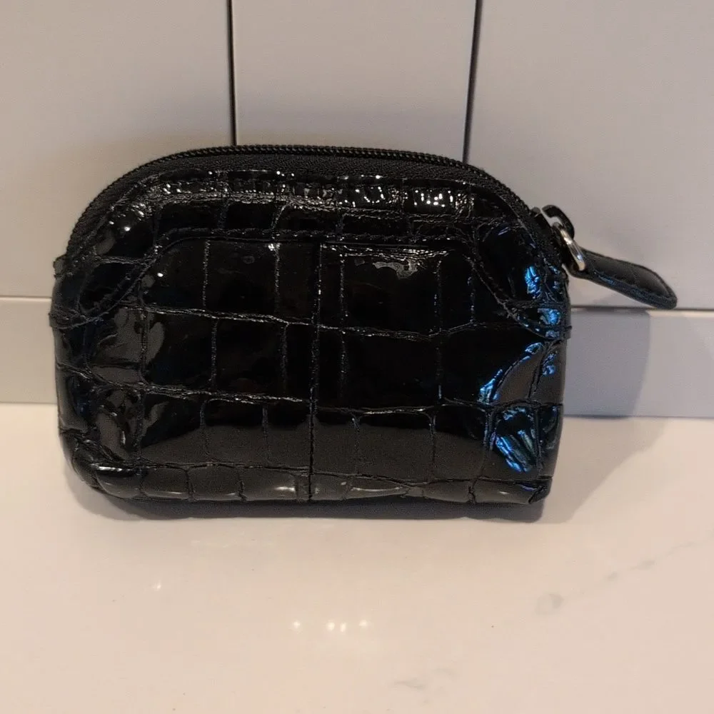 Brighton Black Croc Embossed Patent Leather Heart-Embellished Coin Purse Case